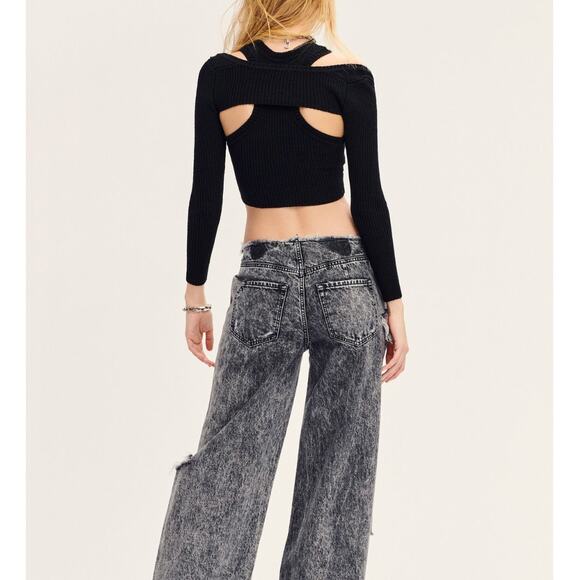 SER.O.YA Ribbed Knit Shrug Sweater Long Sleeve Open Crop Black Balletcore XS NWT - Picture 2 of 8